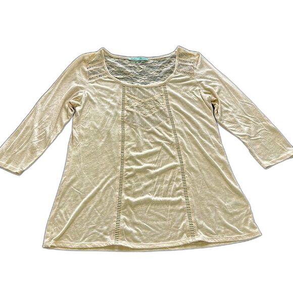 Maurices 3/4 Sleeve Top Lace Cutout Back Cream (247) - Picture 1 of 4